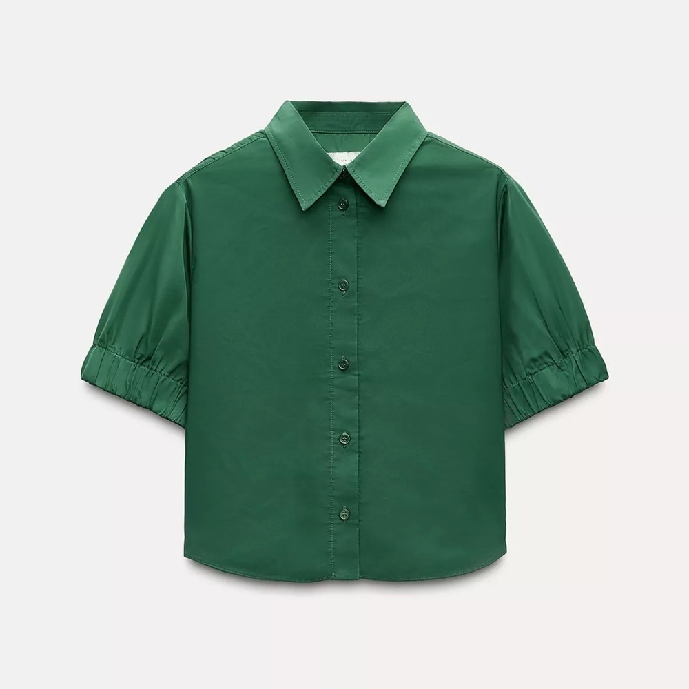 NEW Zara Green Crop Button-Down Shirt ZW Collection Sz Small